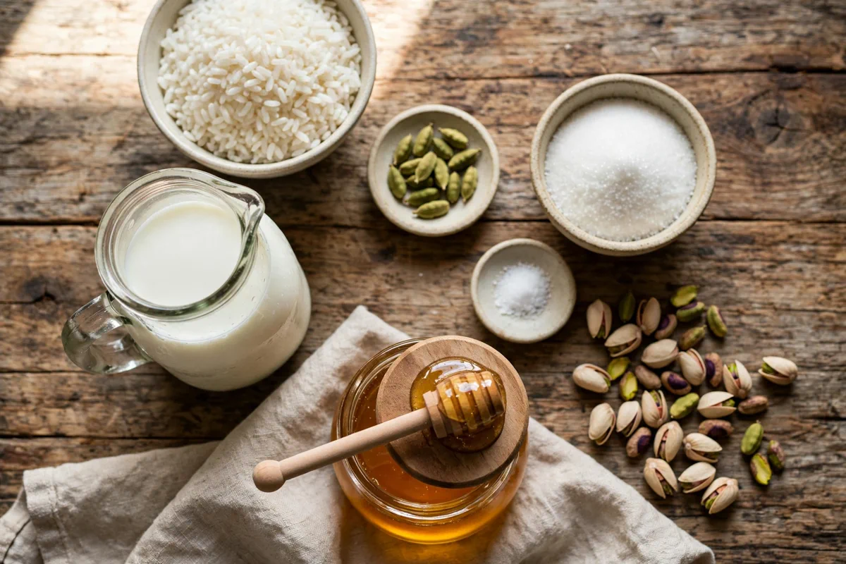 Cardamom Rice Pudding with Pistachios and Honey - prep