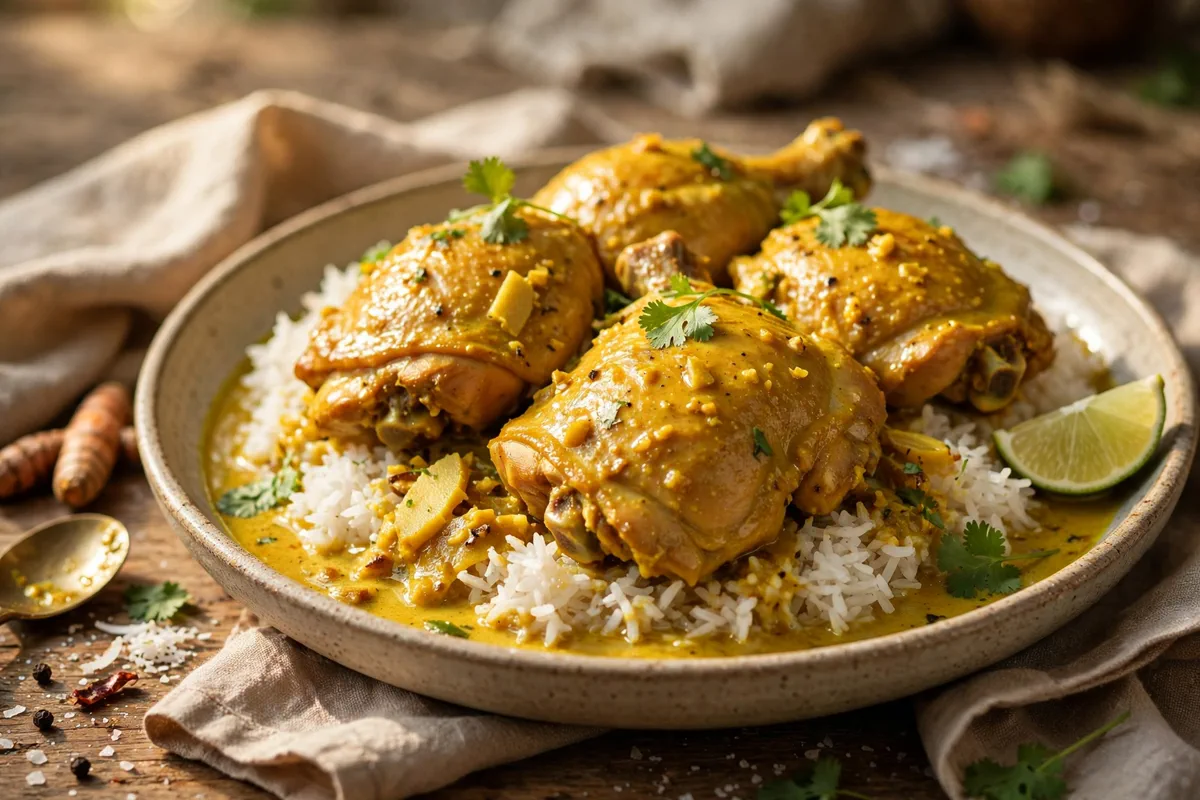 Coconut Turmeric Braised Chicken Thighs - plated