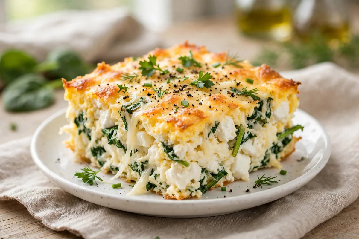 High-Protein Cottage Cheese Egg Bake with Spinach - plated