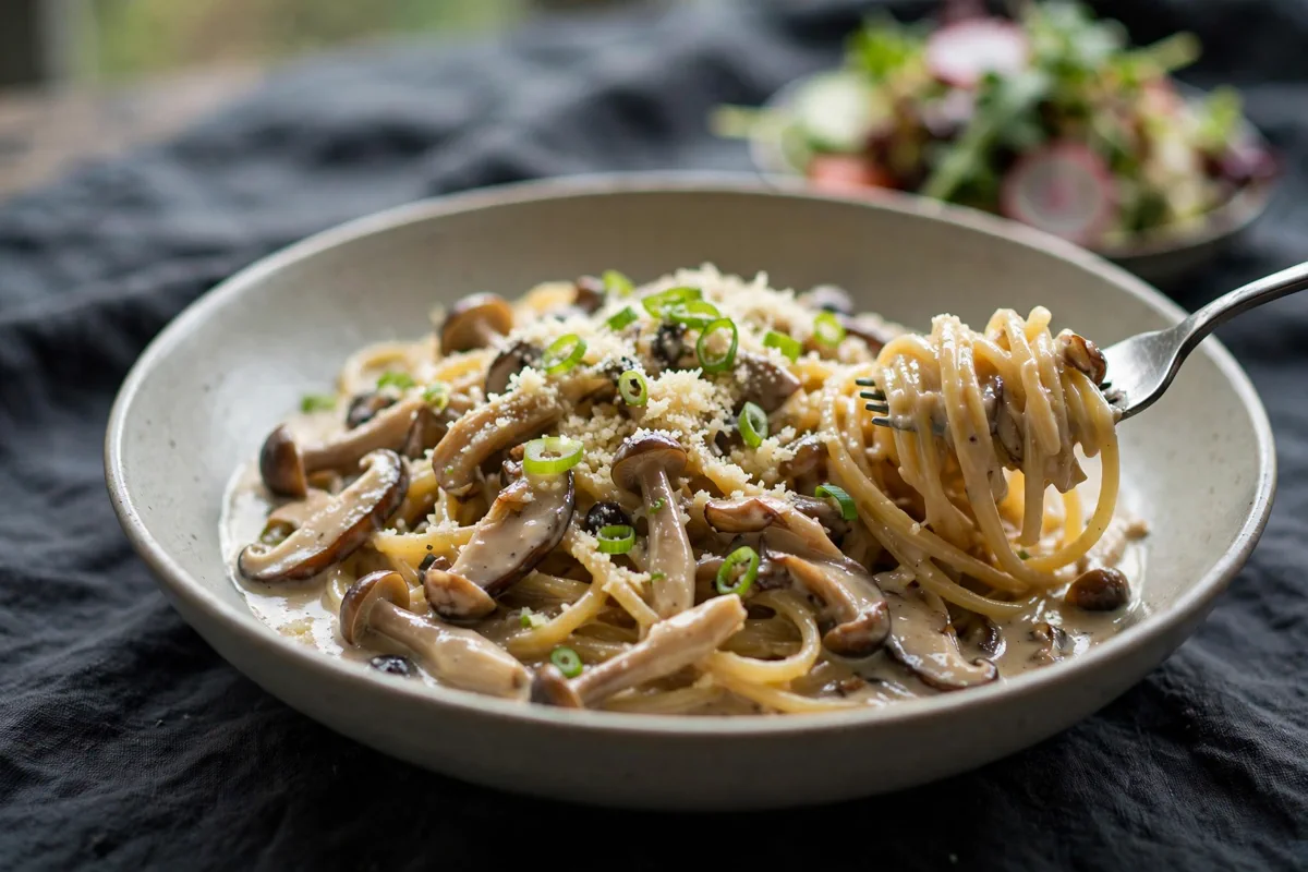 Creamy Miso Mushroom Pasta (No Cream Needed) - plated