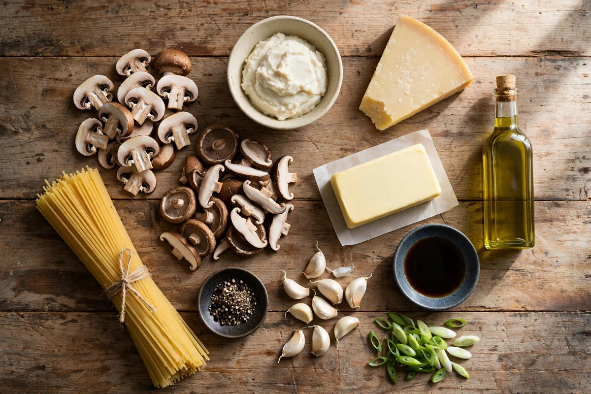 Creamy Miso Mushroom Pasta (No Cream Needed) - prep