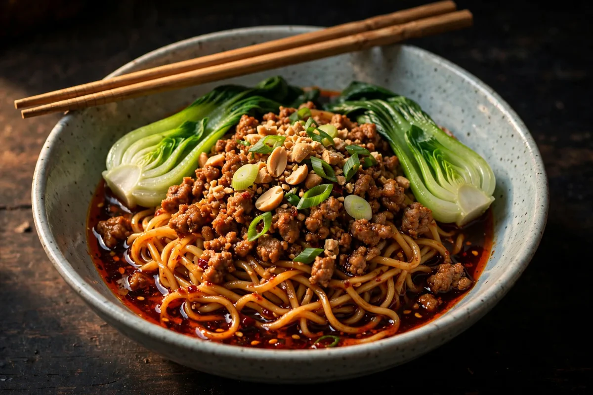 Dan Dan Noodles (Sichuan Sesame-Paste Noodles) - plated