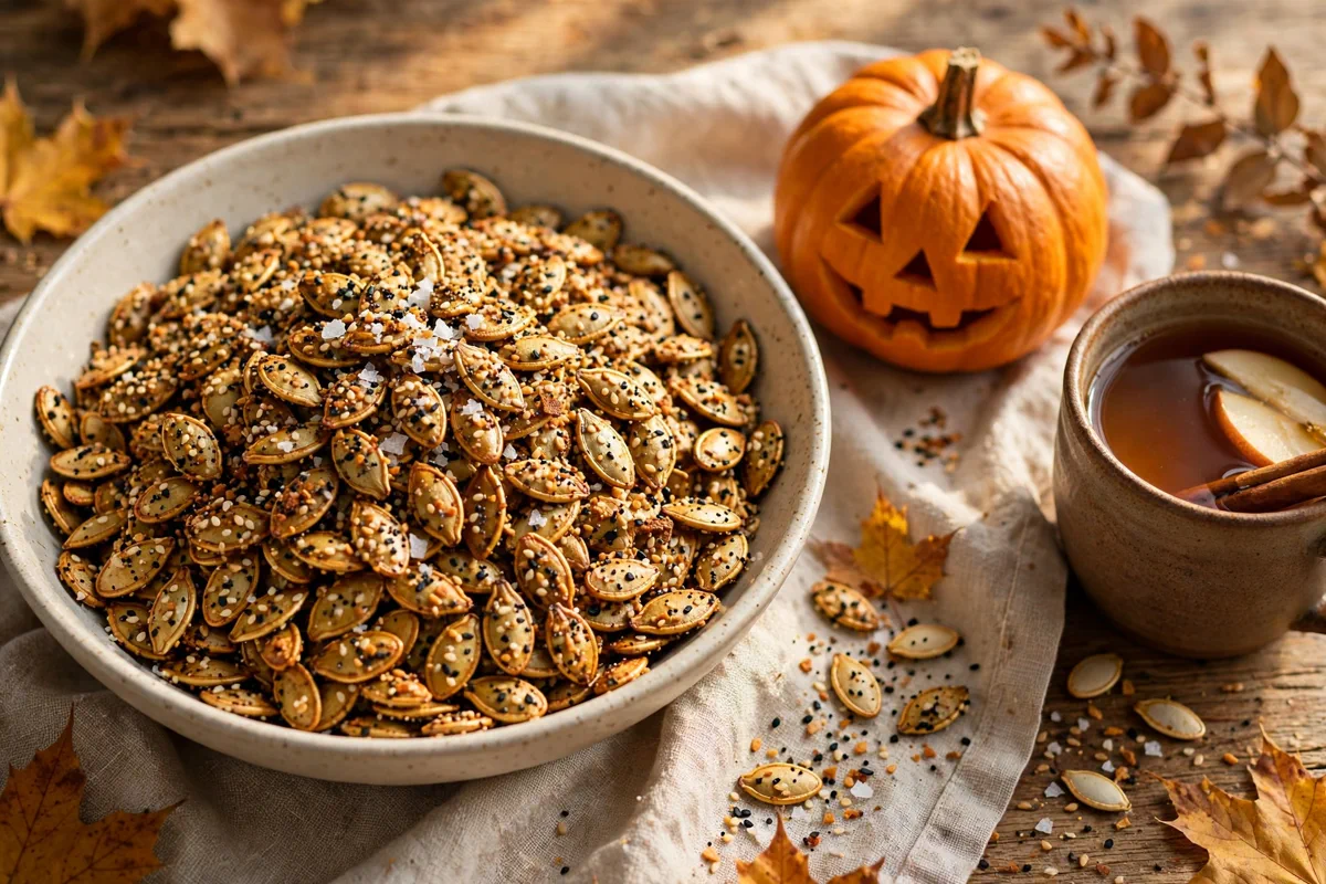 Everything-Bagel Roasted Pumpkin Seeds - plated