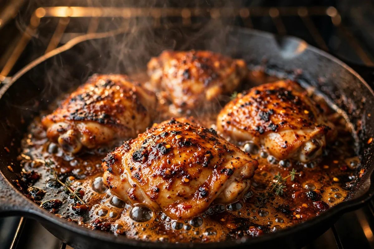 Harissa Honey Chicken Thighs with Yogurt Sauce - cooking