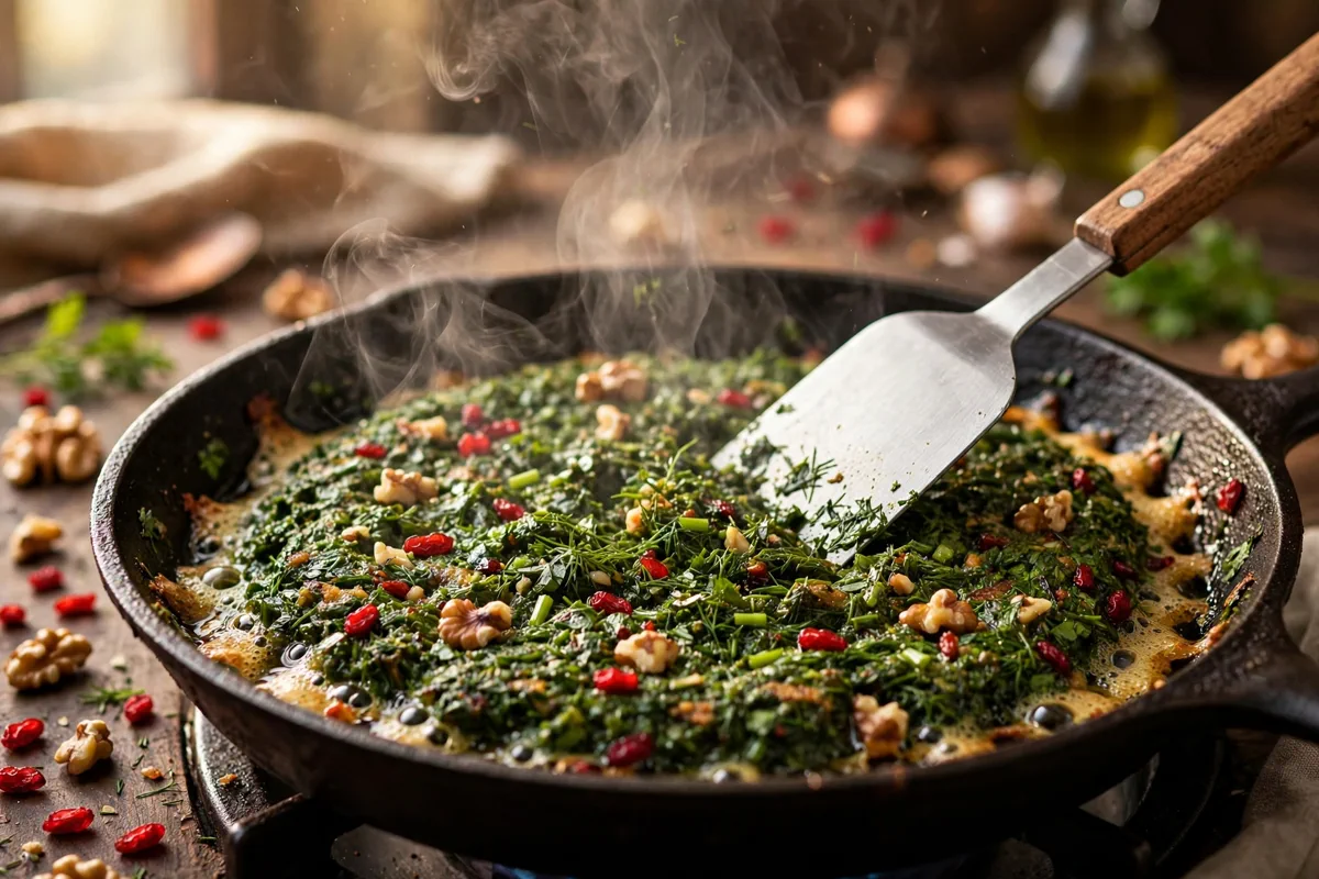 Kuku Sabzi (Persian Herb Frittata) - cooking