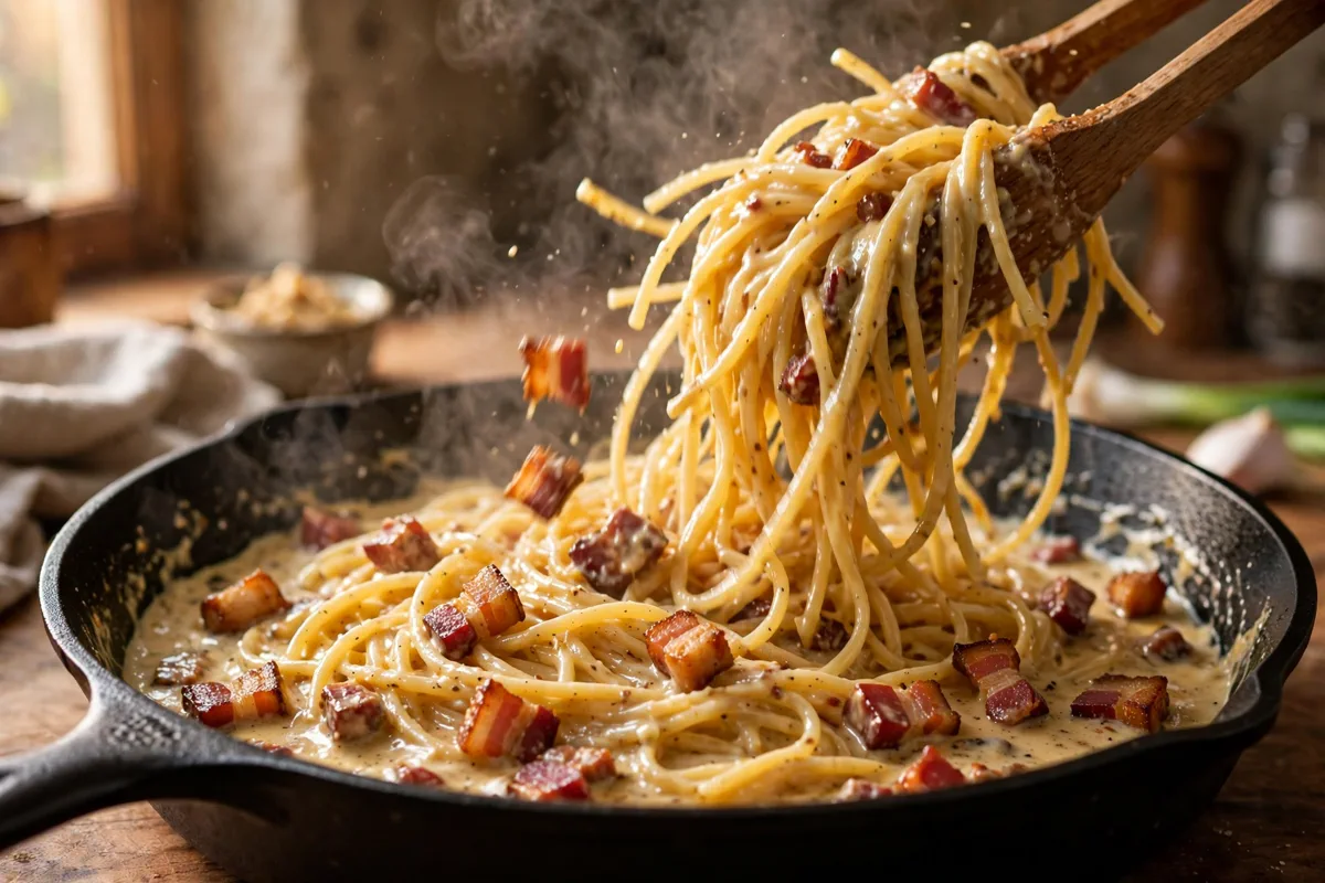 Miso Carbonara (No Cream, All Umami) - cooking