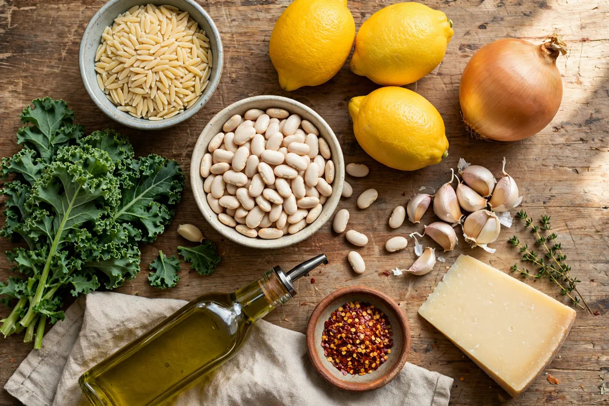 One-Pot Lemon Orzo with White Beans and Kale - prep