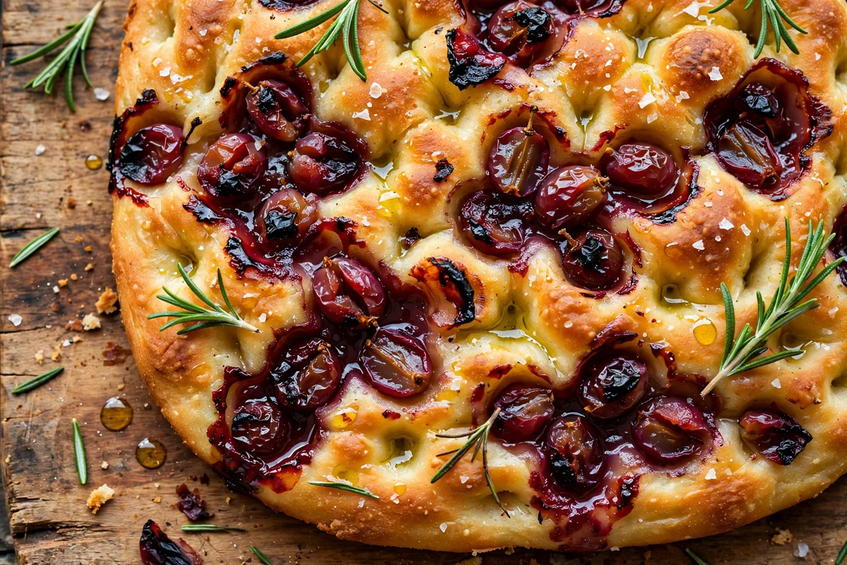 No-Knead Roasted Grape Focaccia with Rosemary