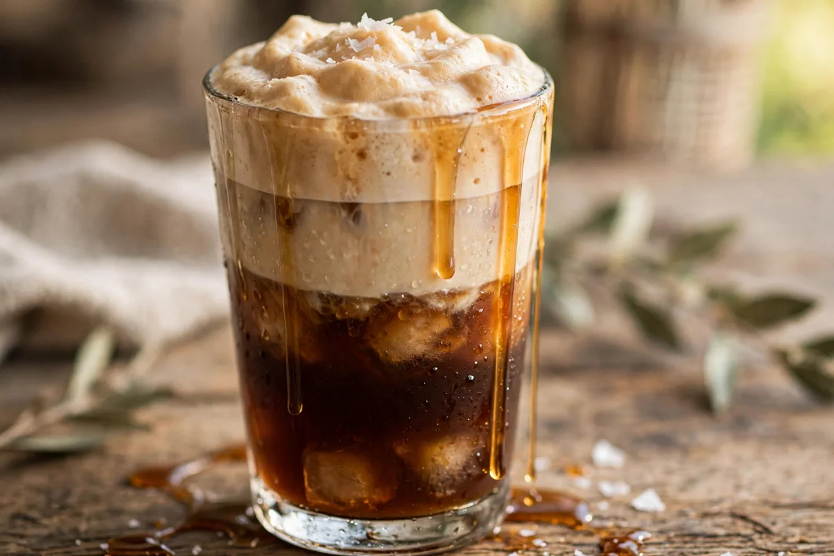 Salted Maple Iced Coffee with Cold Foam - plated