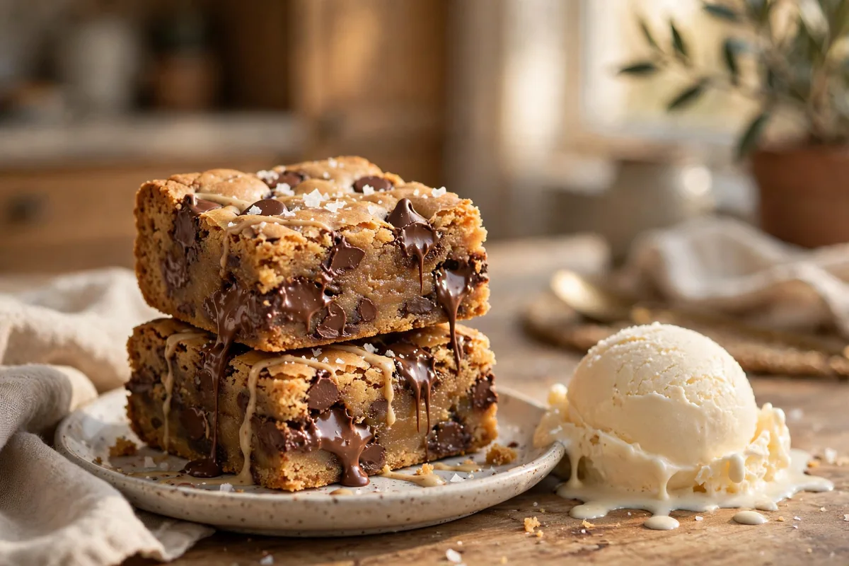 Tahini Chocolate Chip Blondies (Chewy & Salty-Sweet) - plated