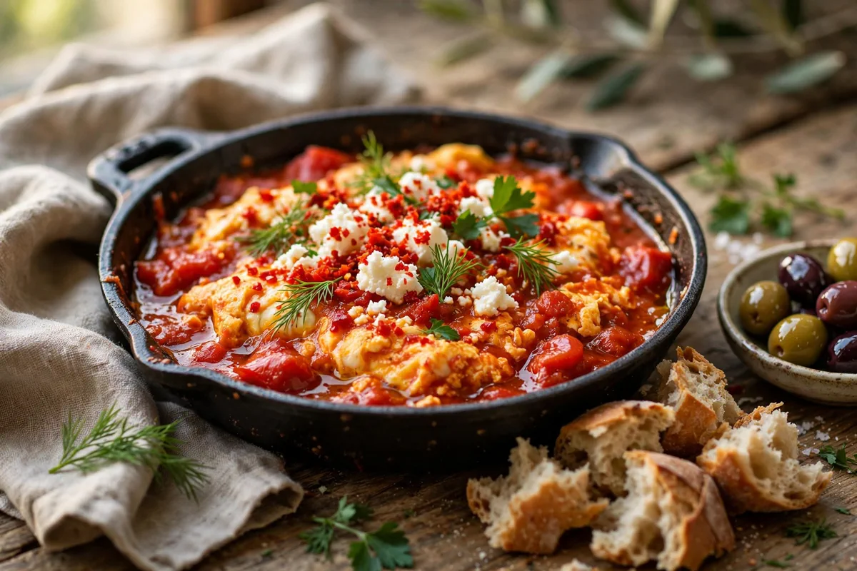 Turkish Menemen: One-Pan Eggs in Spicy Tomato Sauce - plated