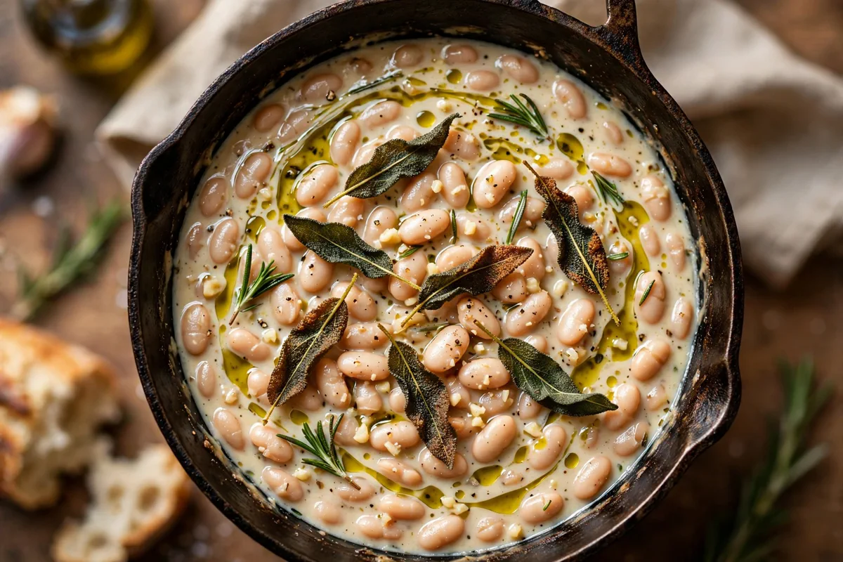 Creamy Tuscan White Bean Skillet with Crispy Sage